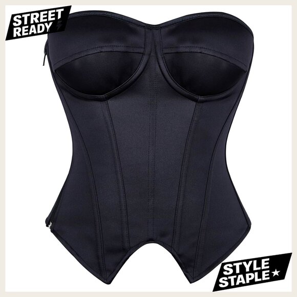 Strapless Satin Bustier Corset Top with Lace Up Back Size Medium